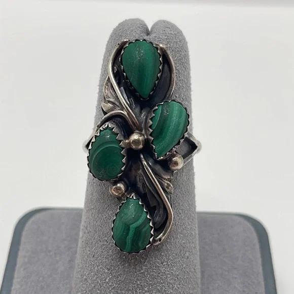 Scott Dave Navajo Sterling Silver Malachite Ring Size 7.75 - Picture 13 of 13